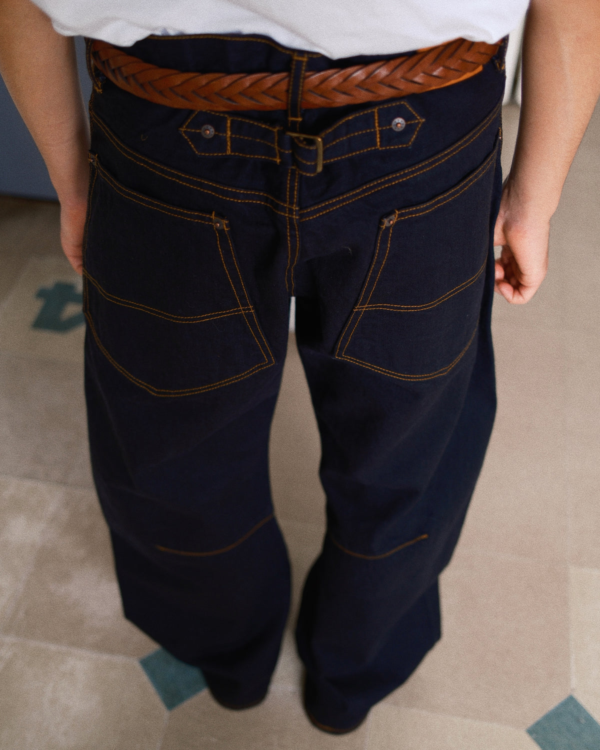 3D Cutting Denim Pants Black