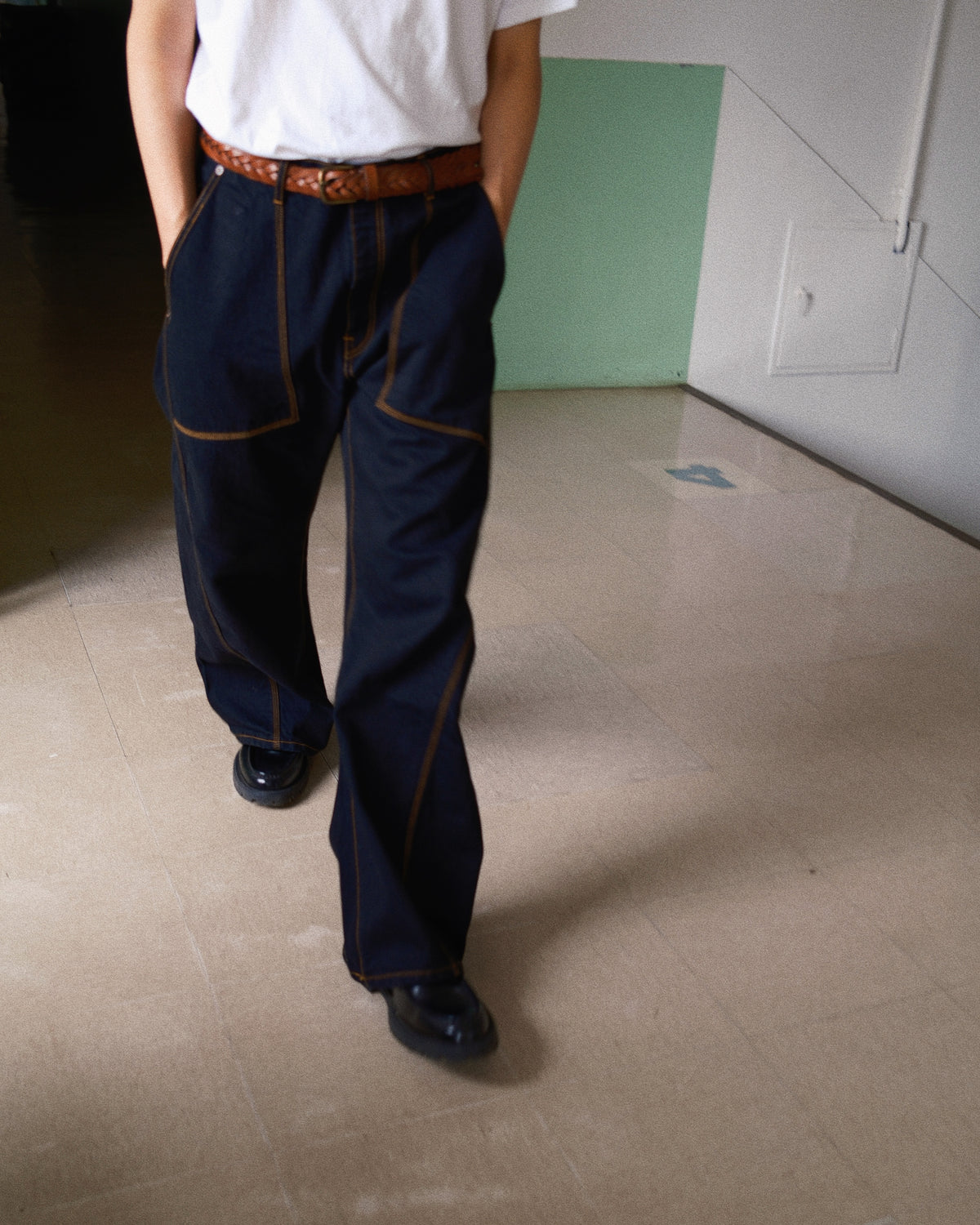 3D Cutting Denim Pants Black