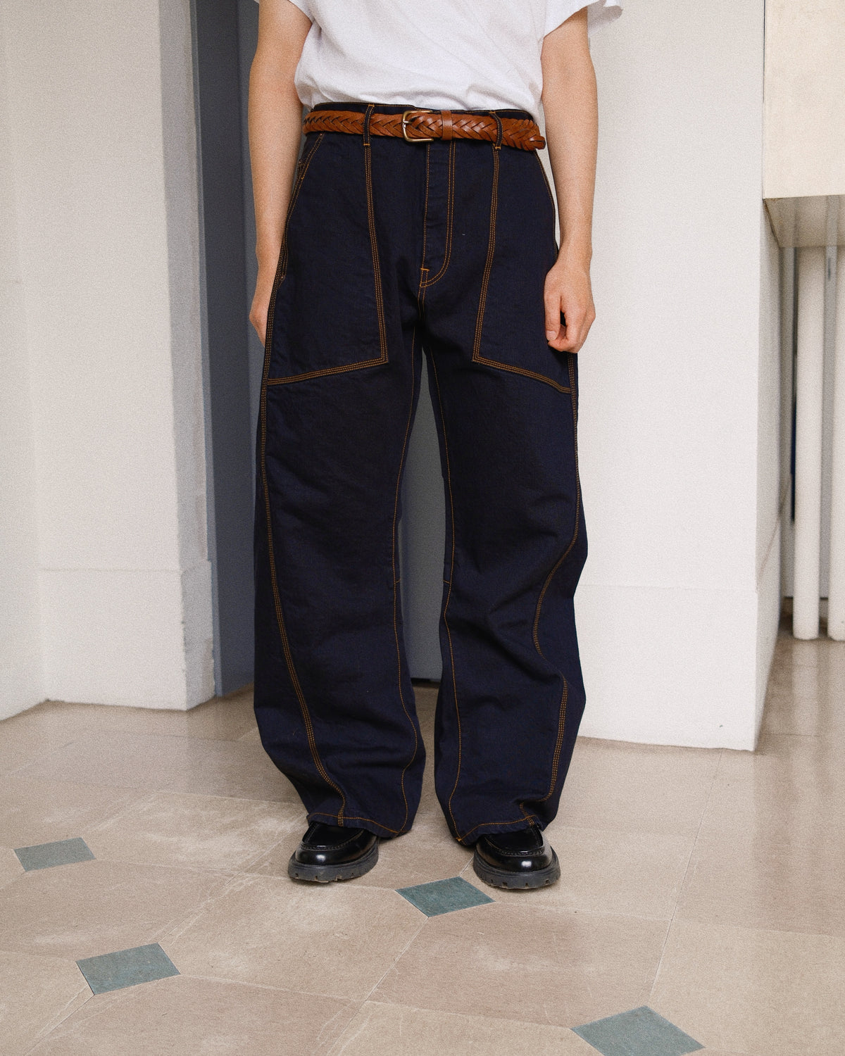 3D Cutting Denim Pants Black