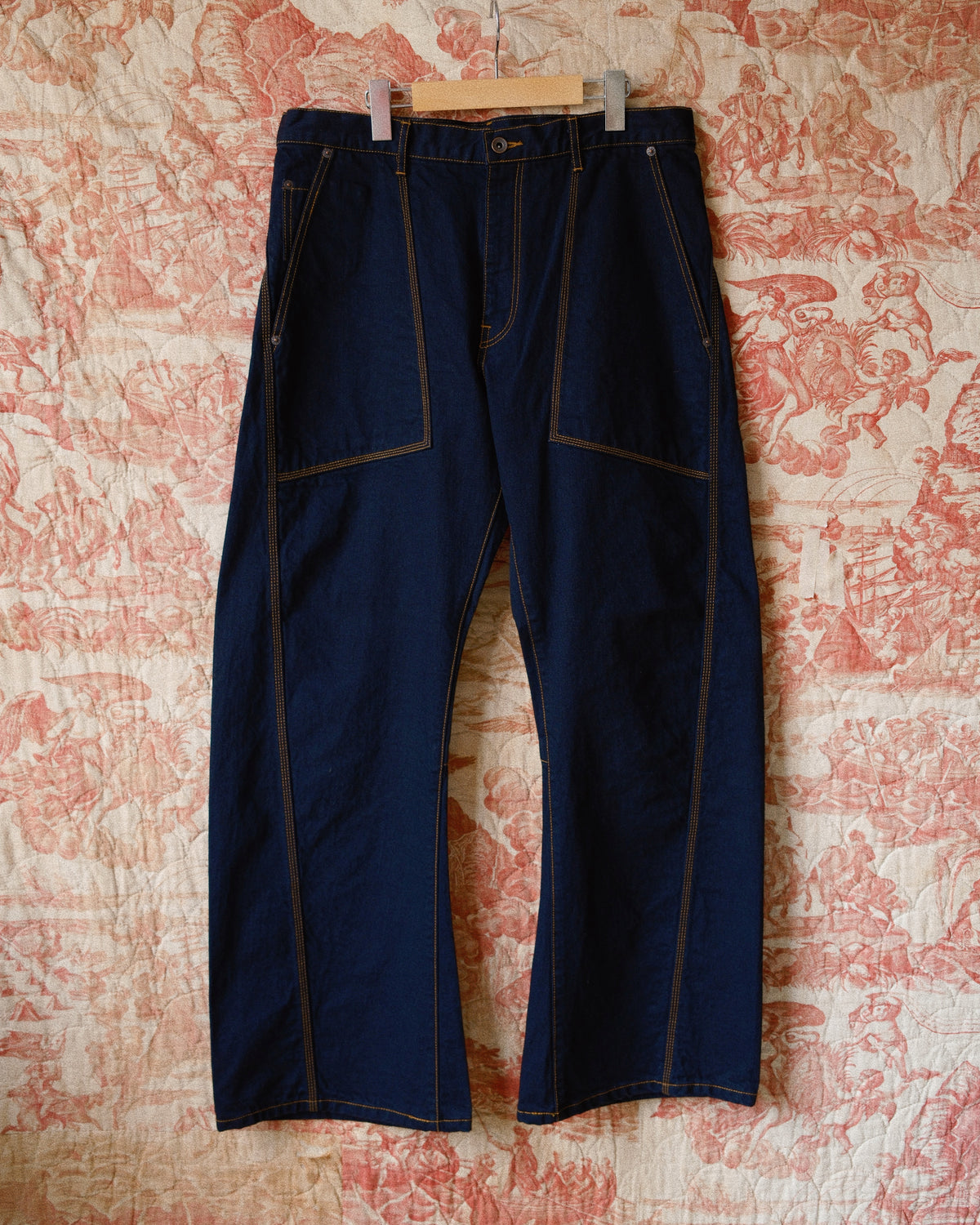 3D Cutting Denim Pants Black