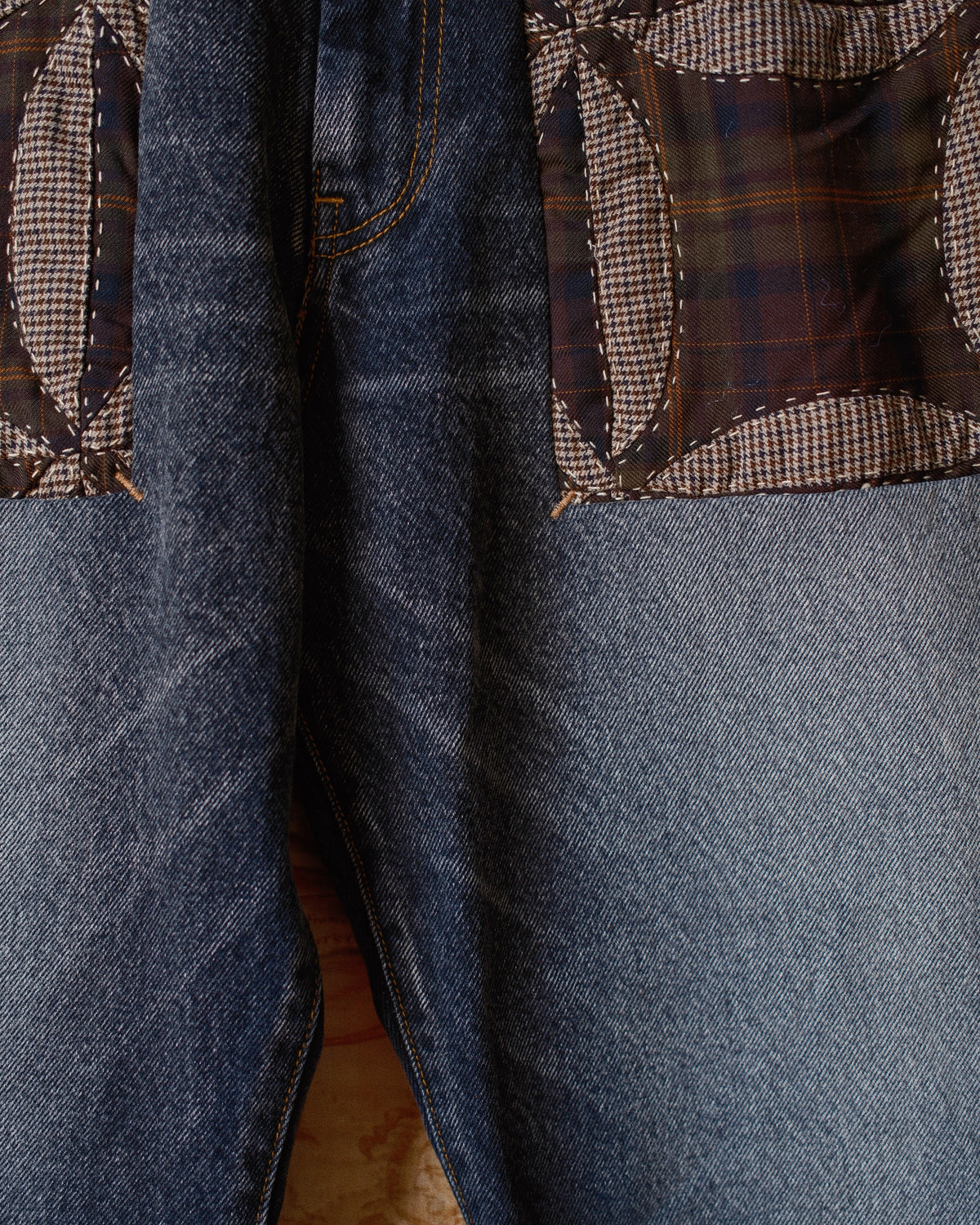 Quilt denim pants Black