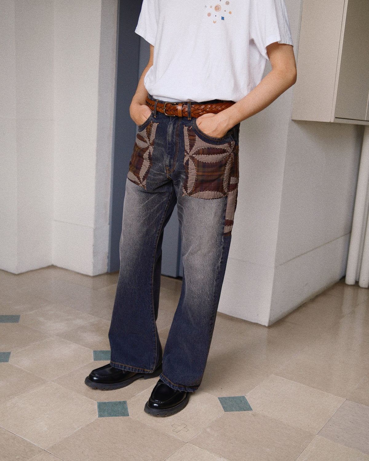 Quilt denim pants Black