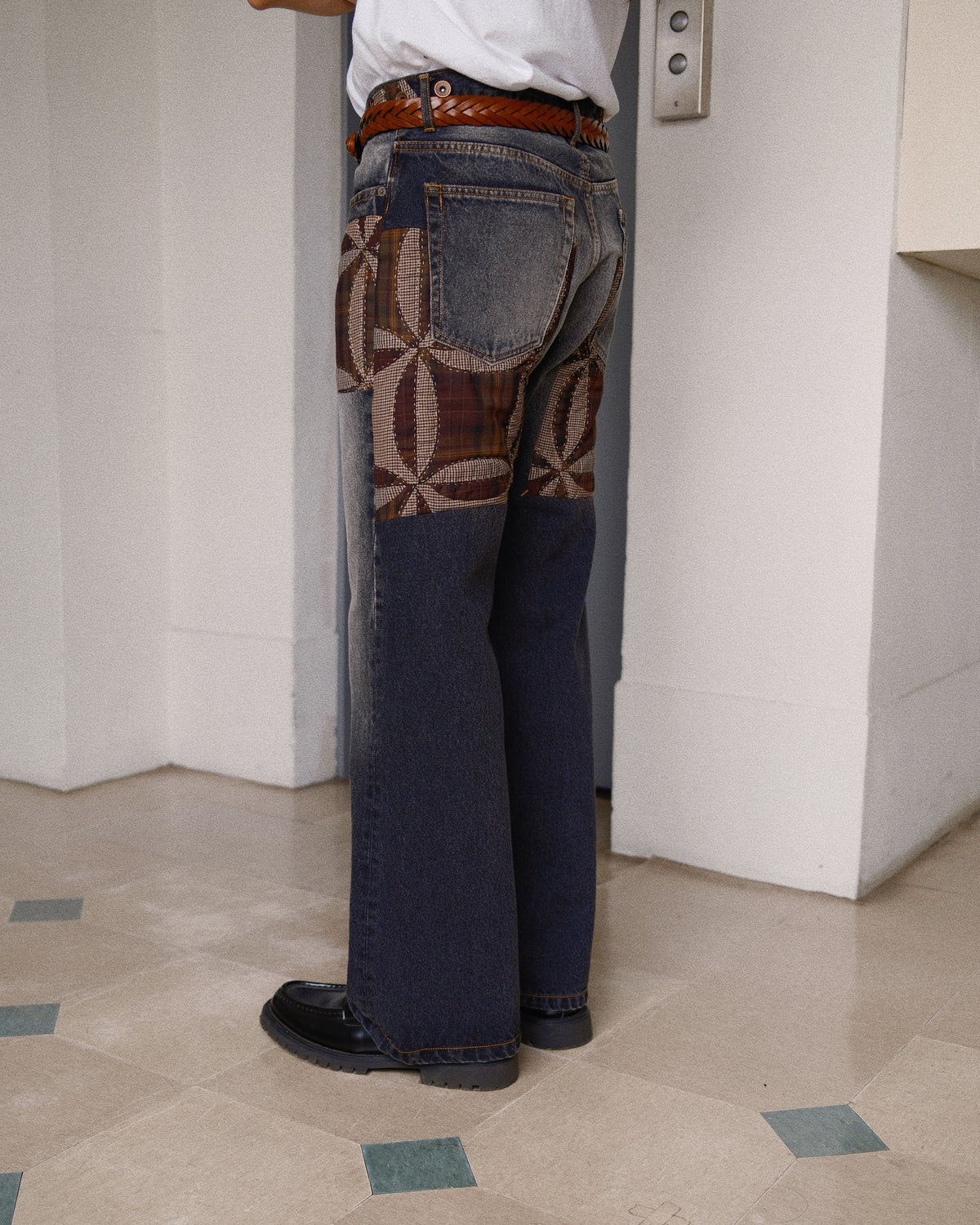 Quilt denim pants Black