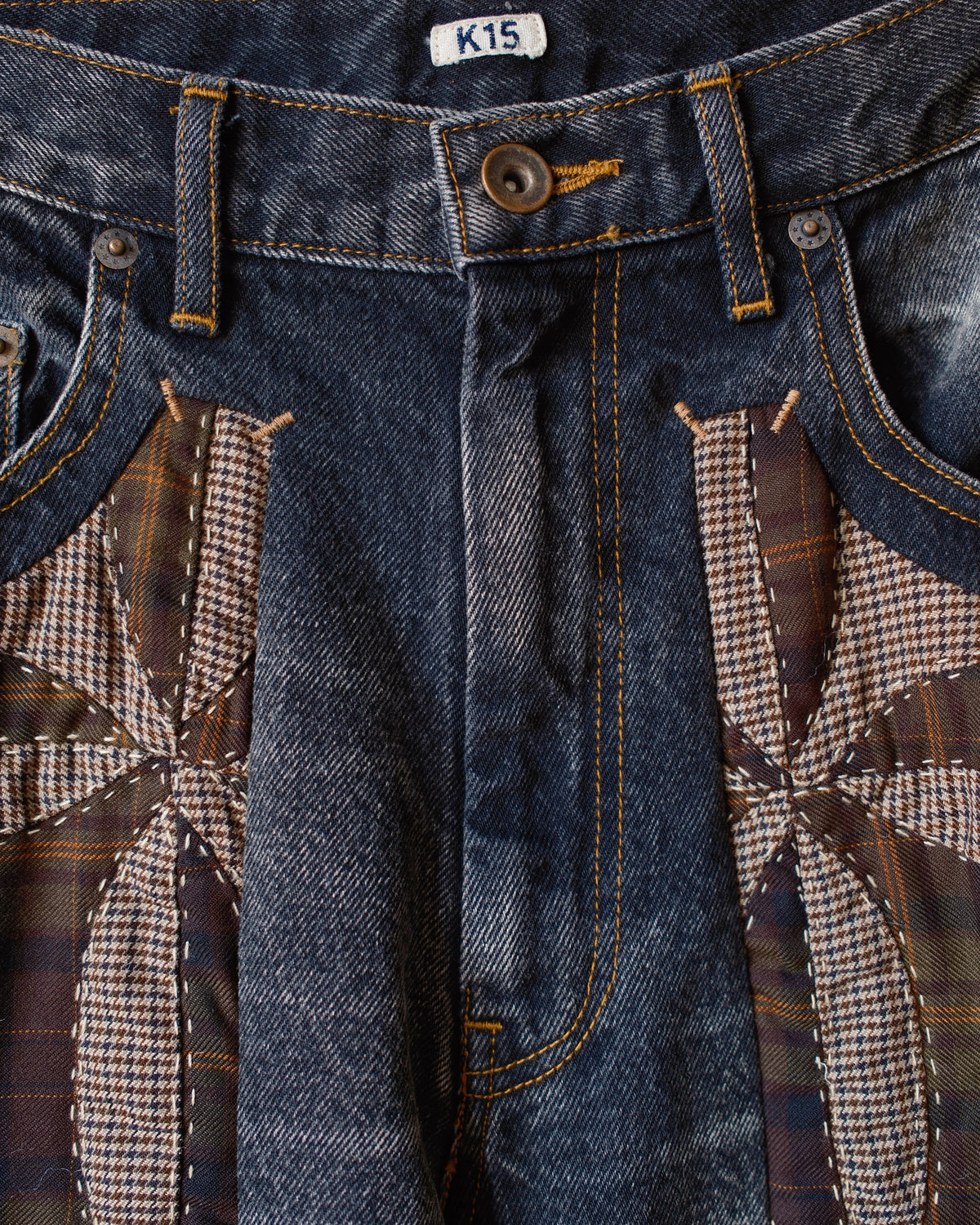 Quilt denim pants Black