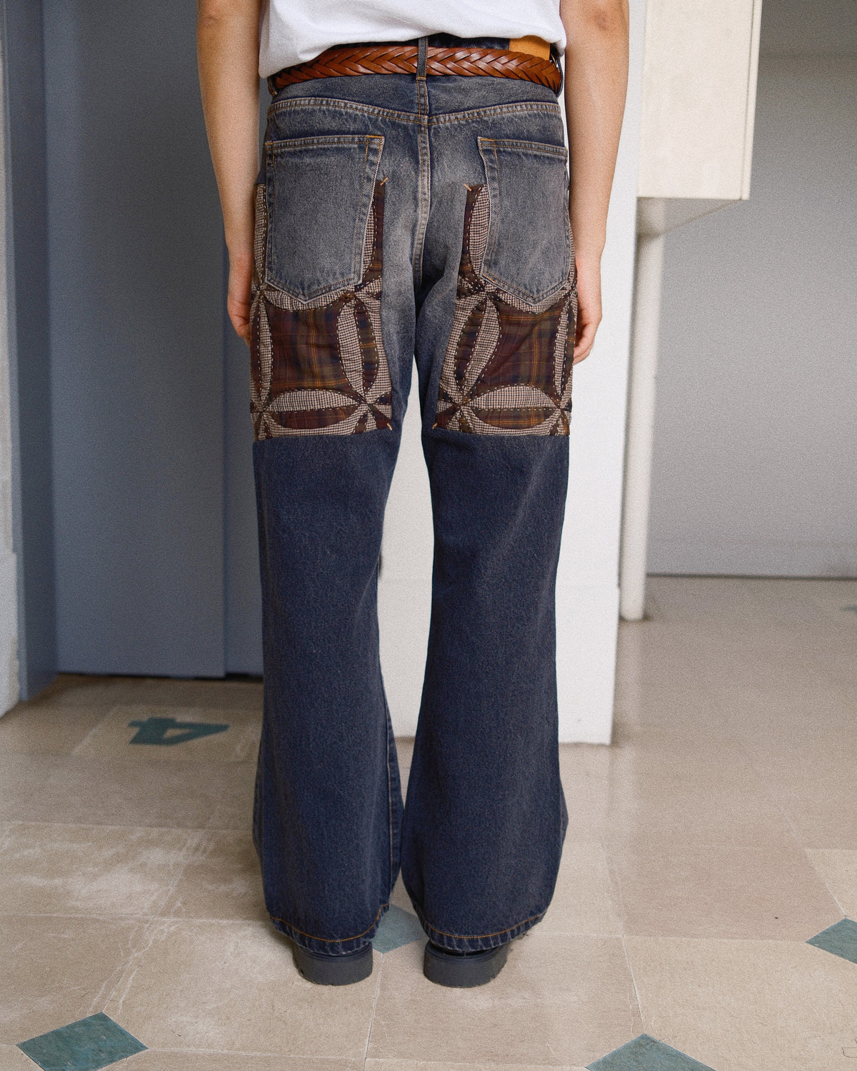 Quilt denim pants Black