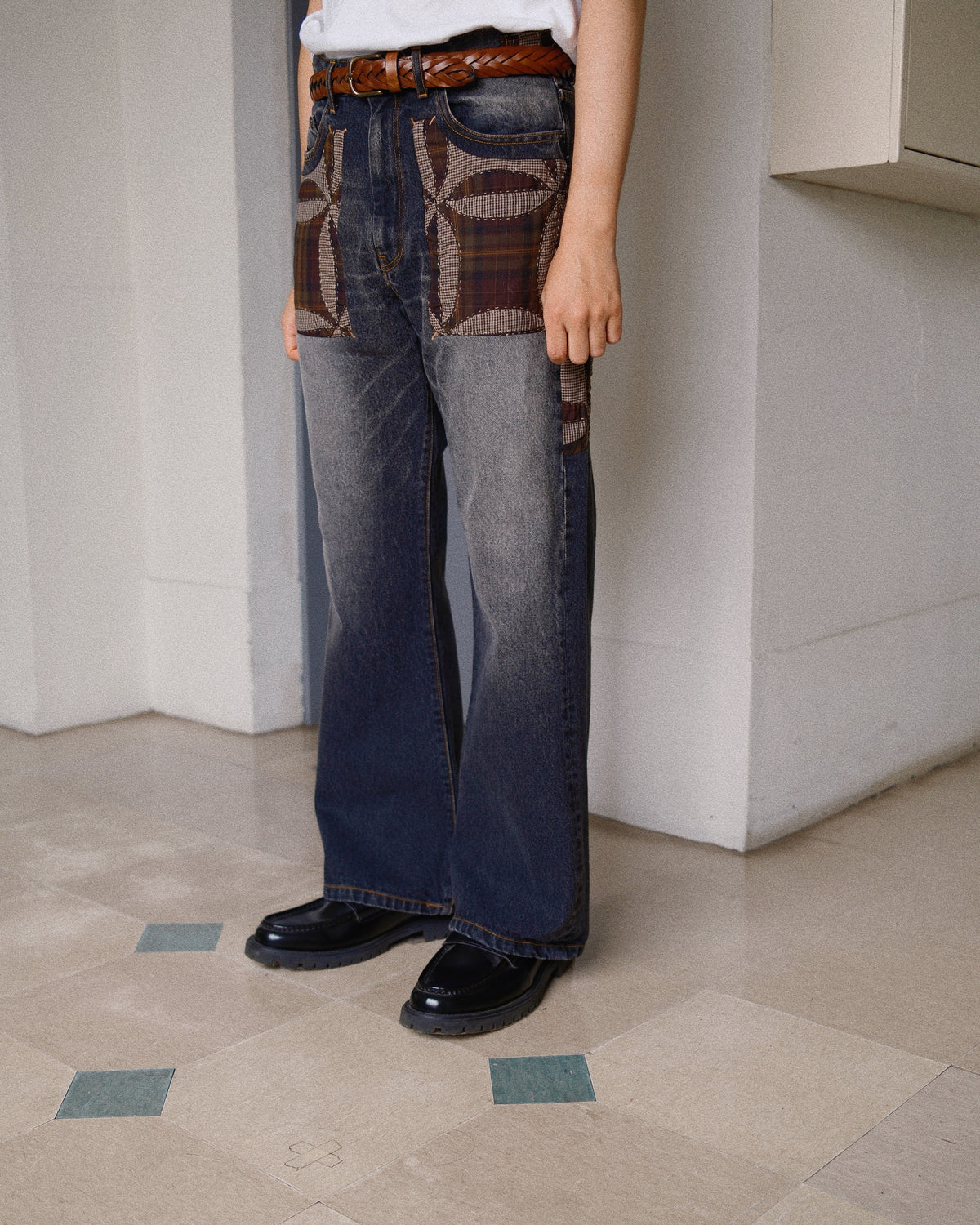 Quilt denim pants Black