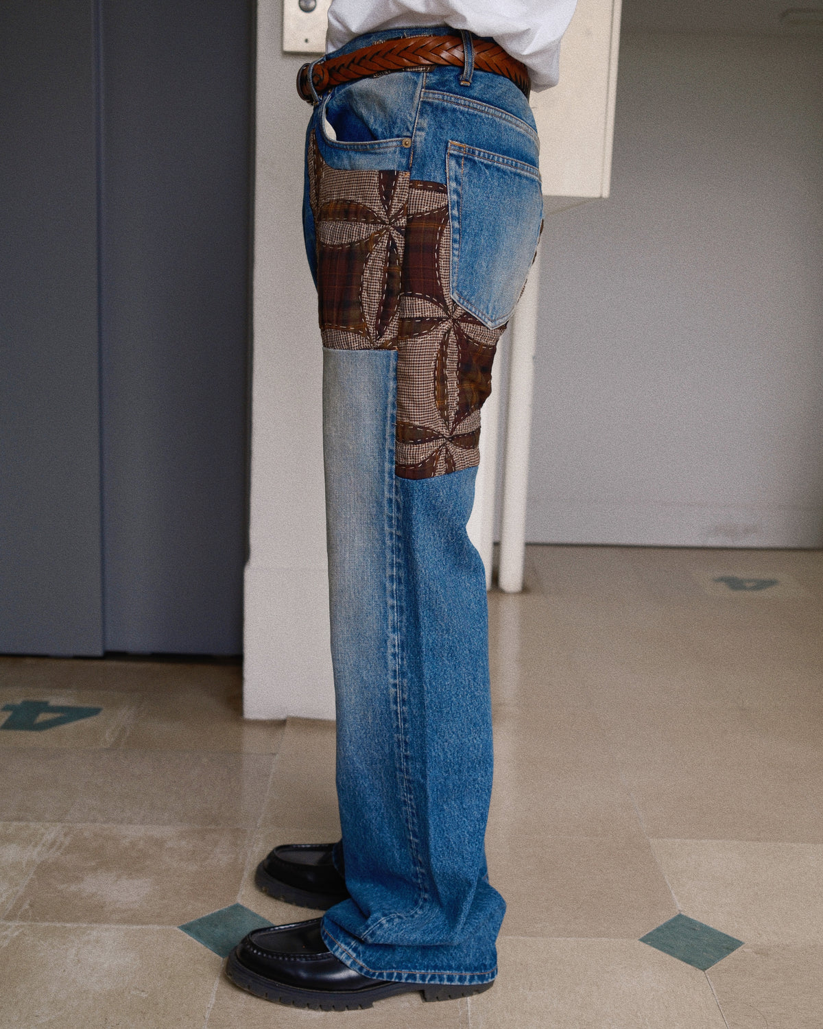 Quilt denim pants Indigo