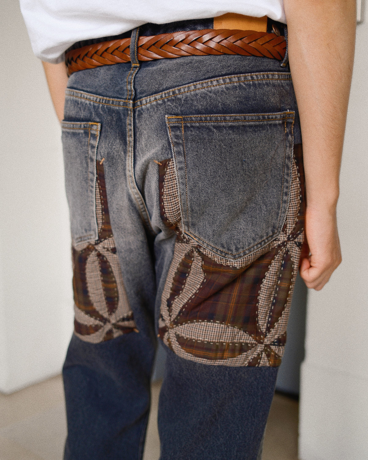 Quilt denim pants Black