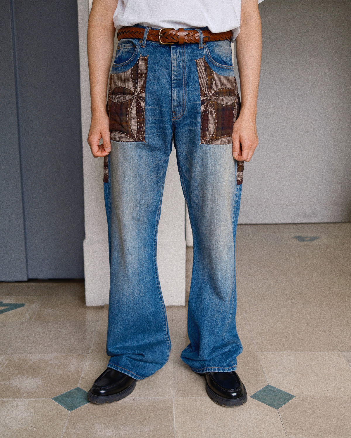 Quilt denim pants Indigo