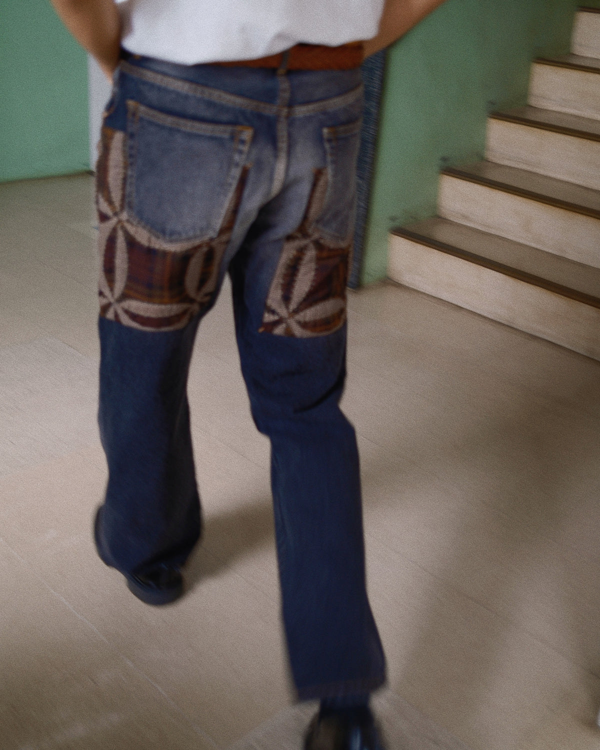 Quilt denim pants Black