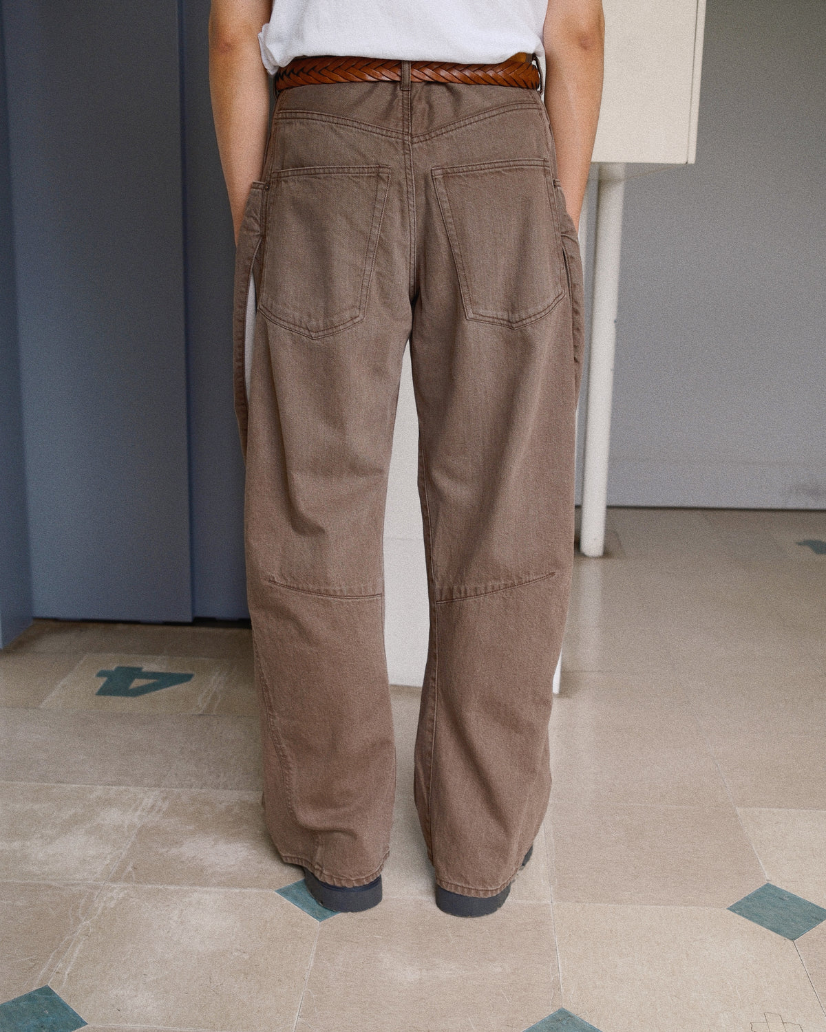 3D Cutting Denim Pants Brown