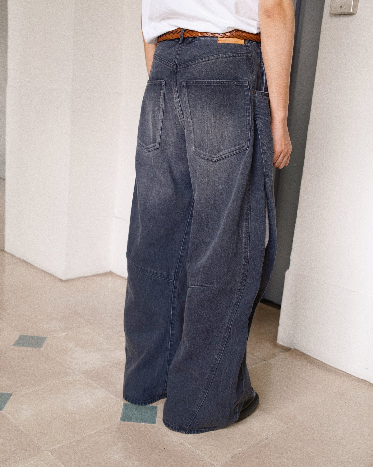 3D Cutting Denim Pants Black