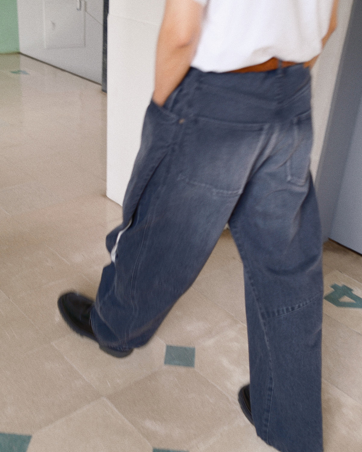 3D Cutting Denim Pants Black