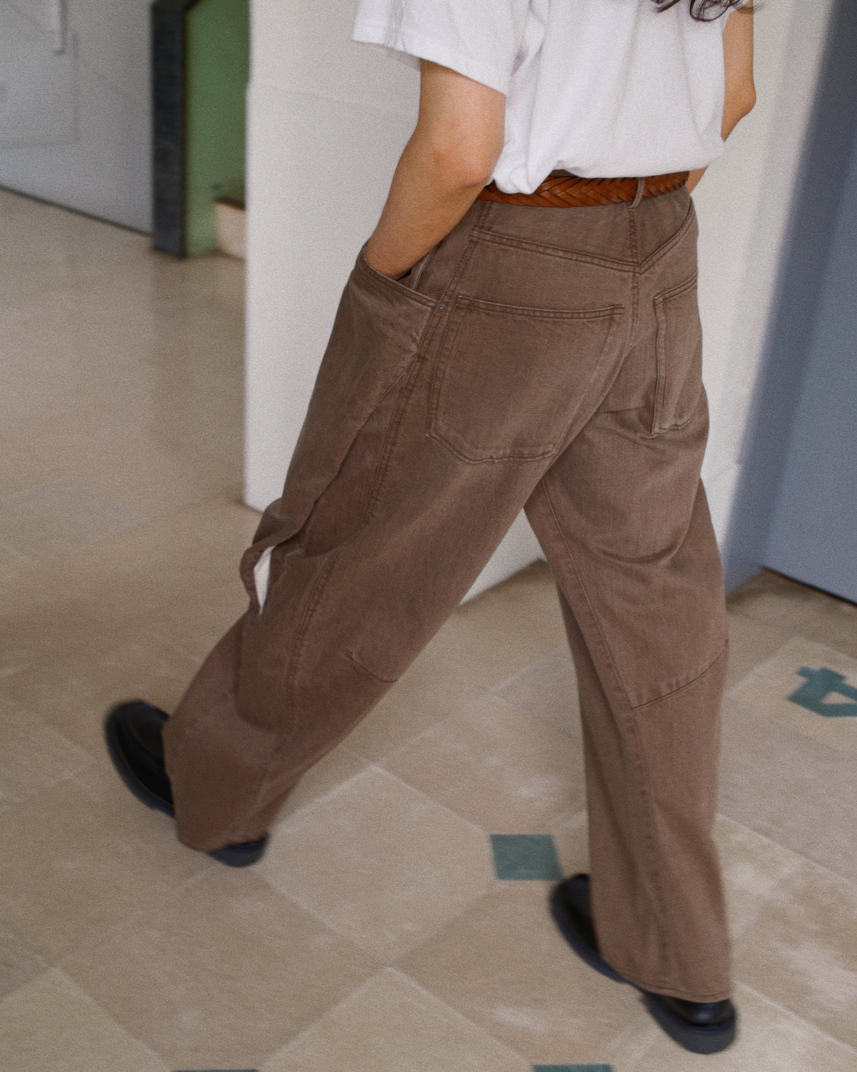 3D Cutting Denim Pants Brown
