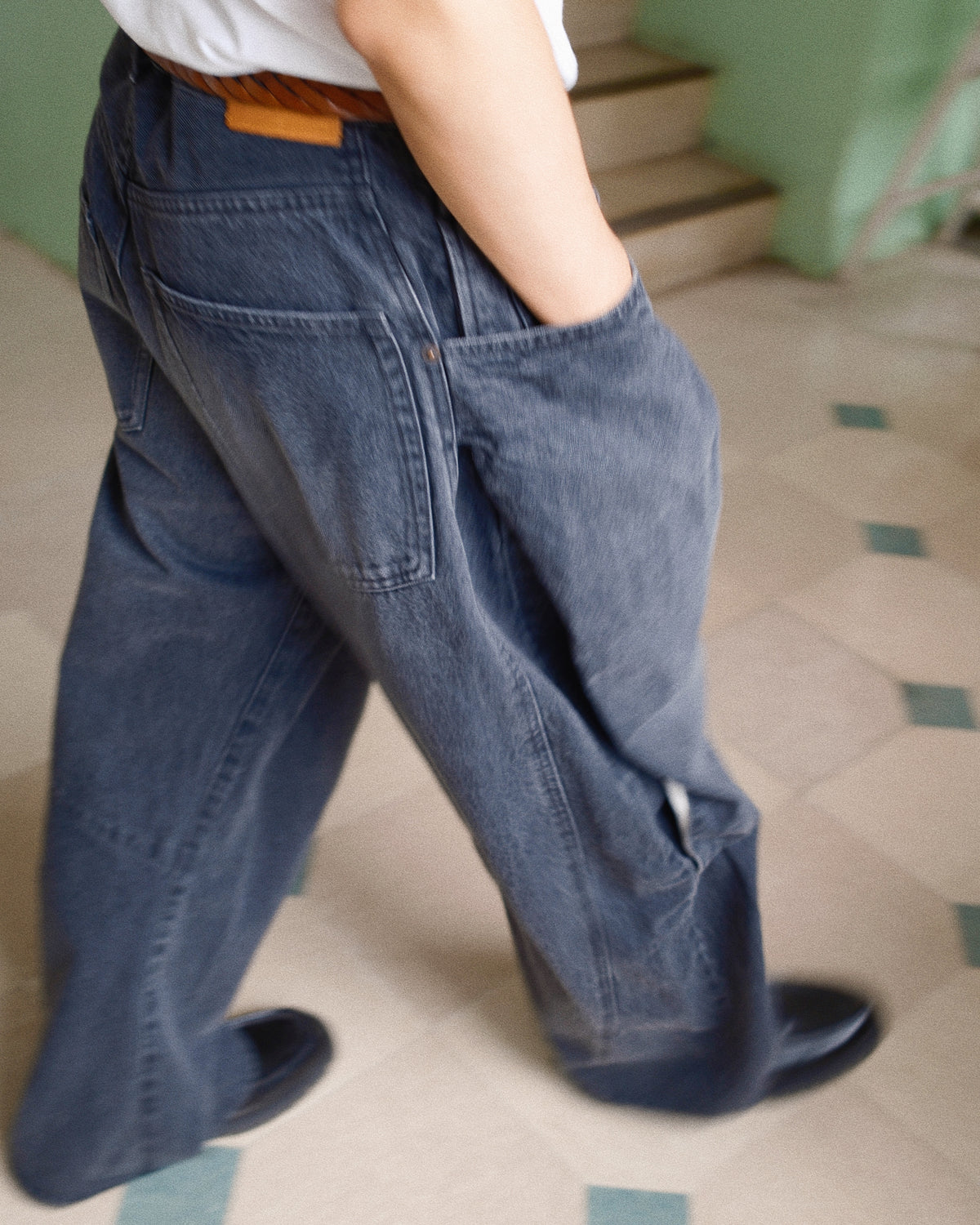 3D Cutting Denim Pants Black