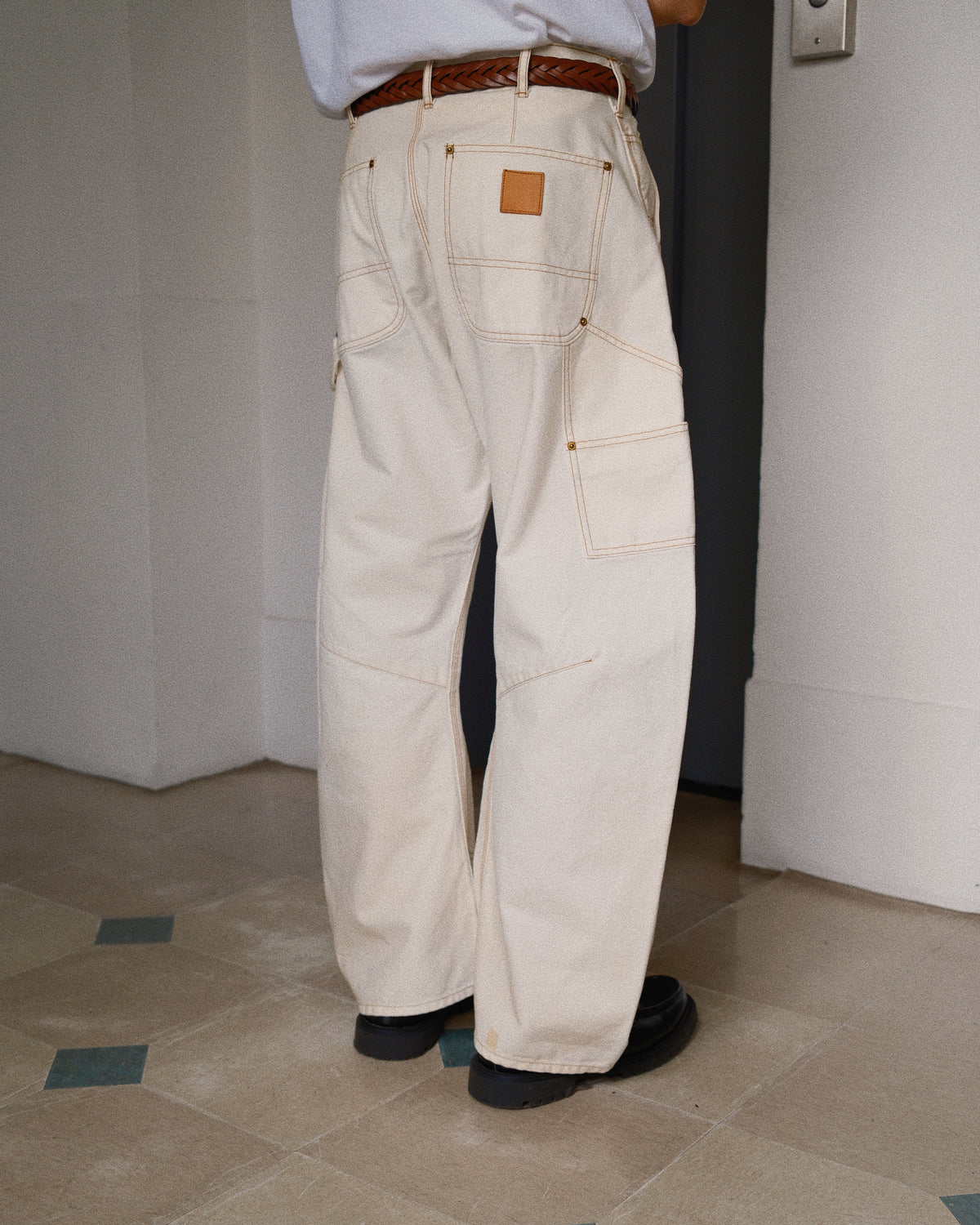 3D Cutting Painter Pants White