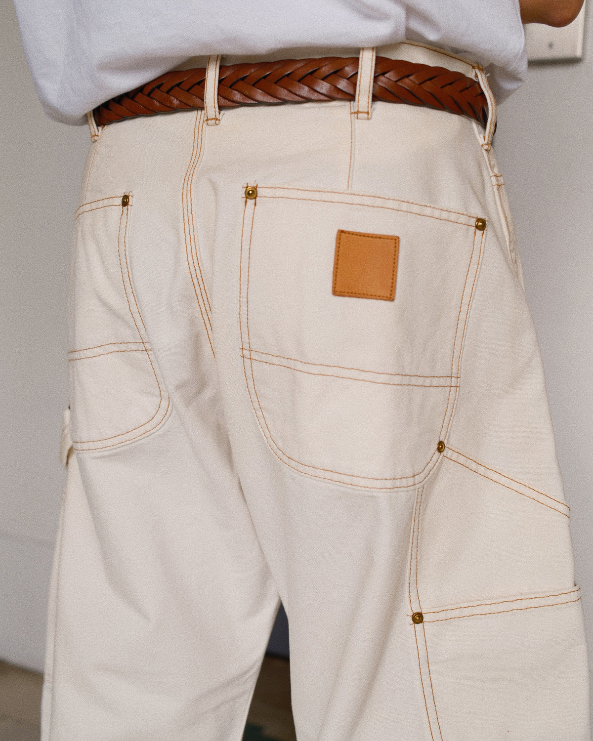 3D Cutting Painter Pants White