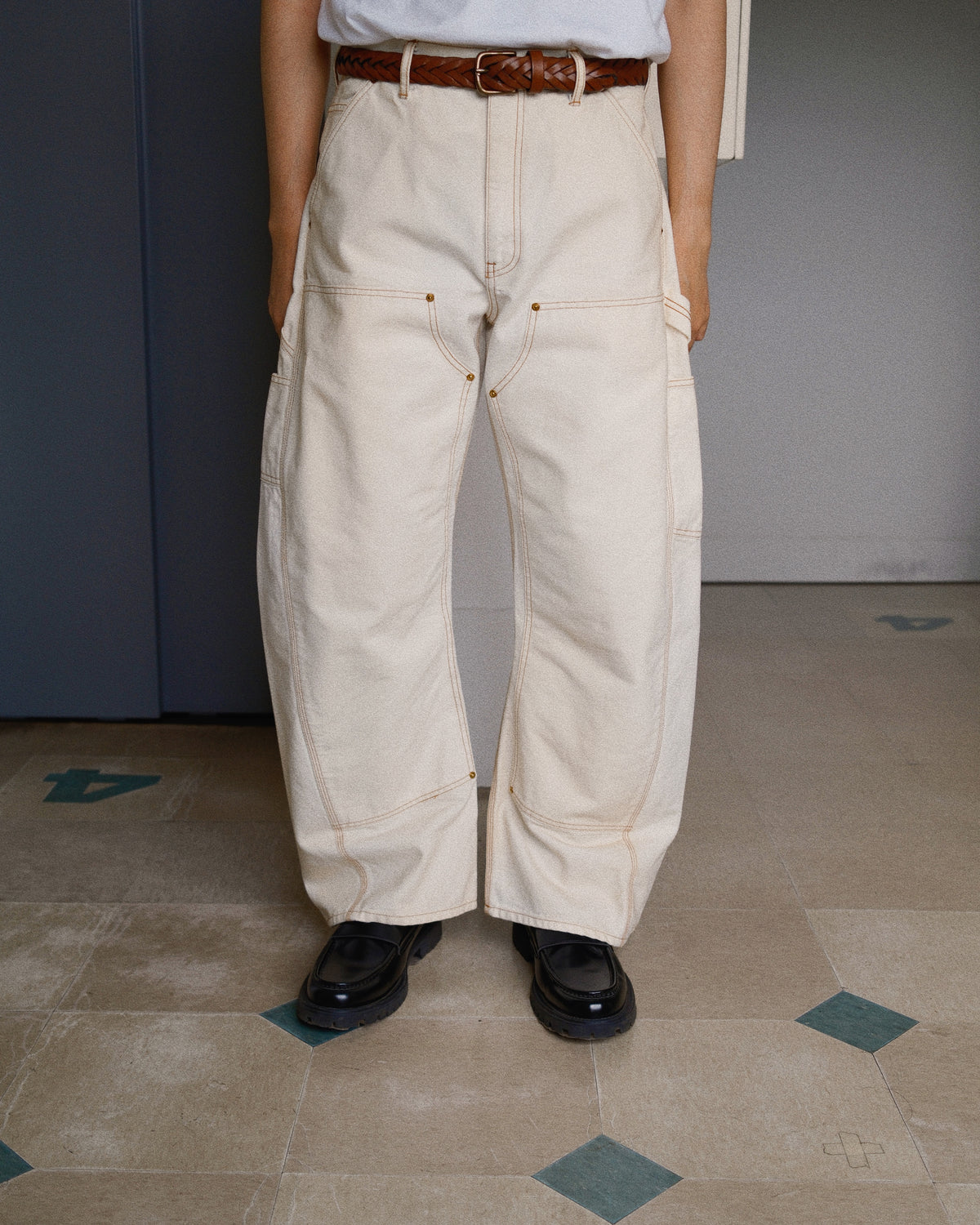 3D Cutting Painter Pants White