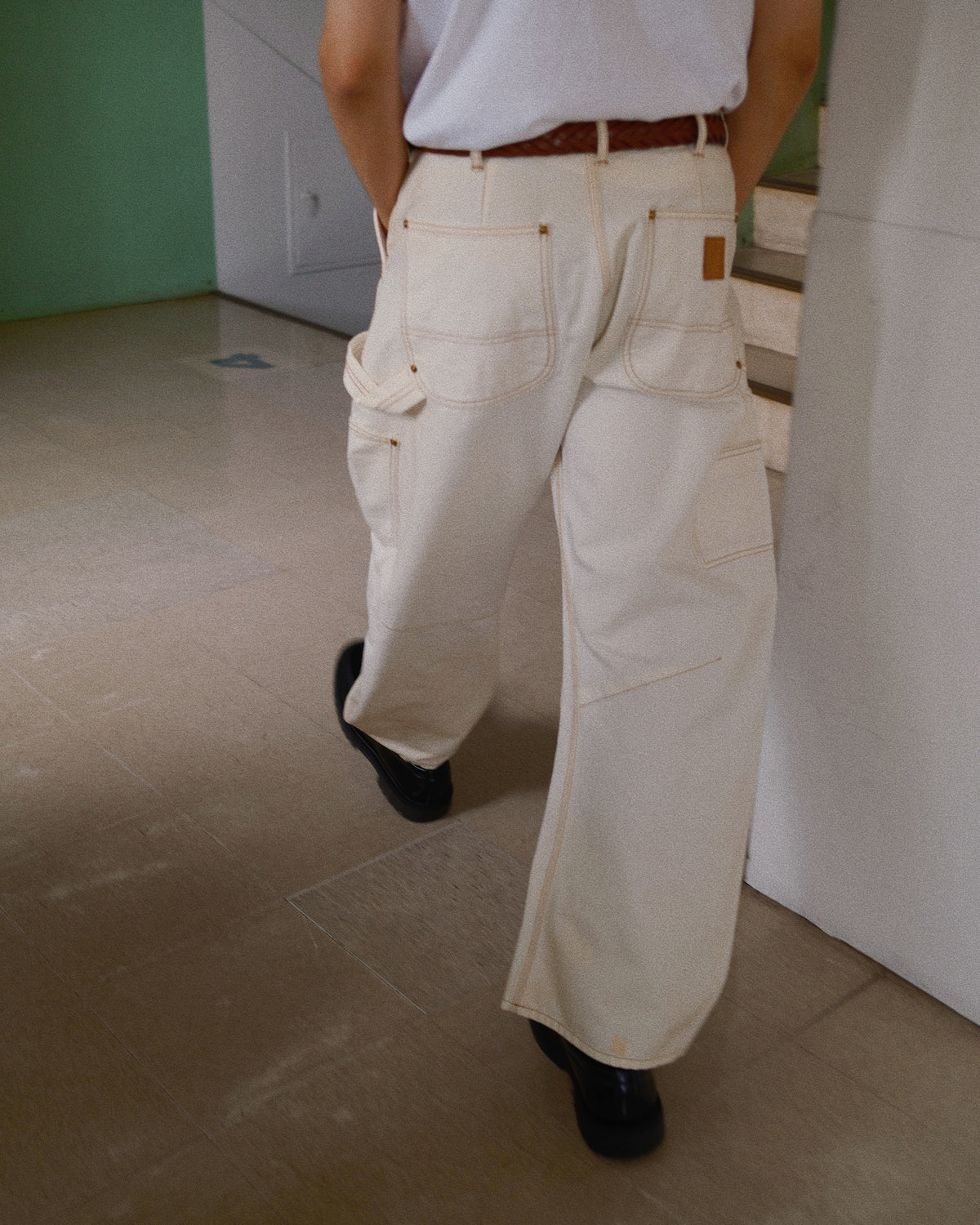 3D Cutting Painter Pants White