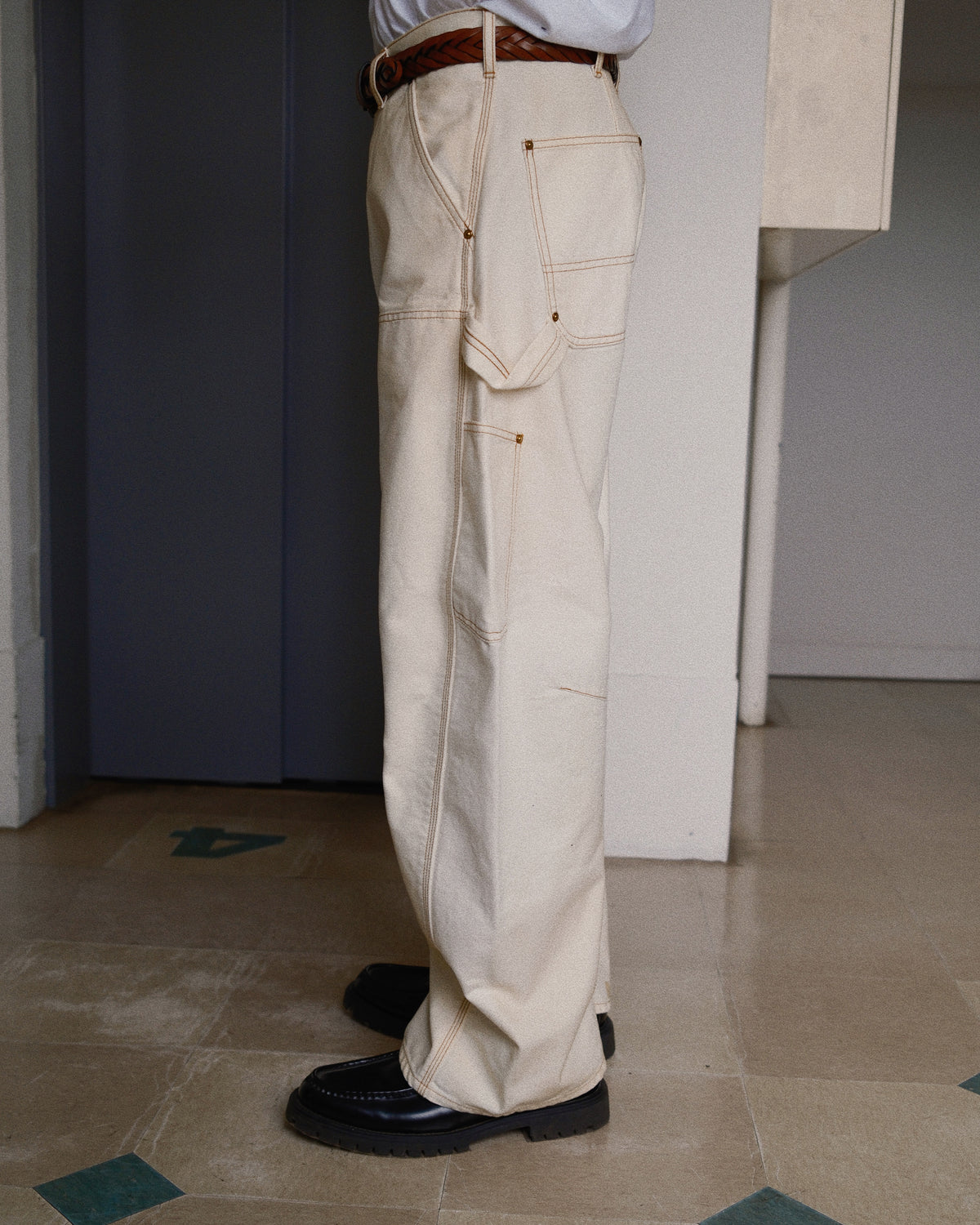 3D Cutting Painter Pants White