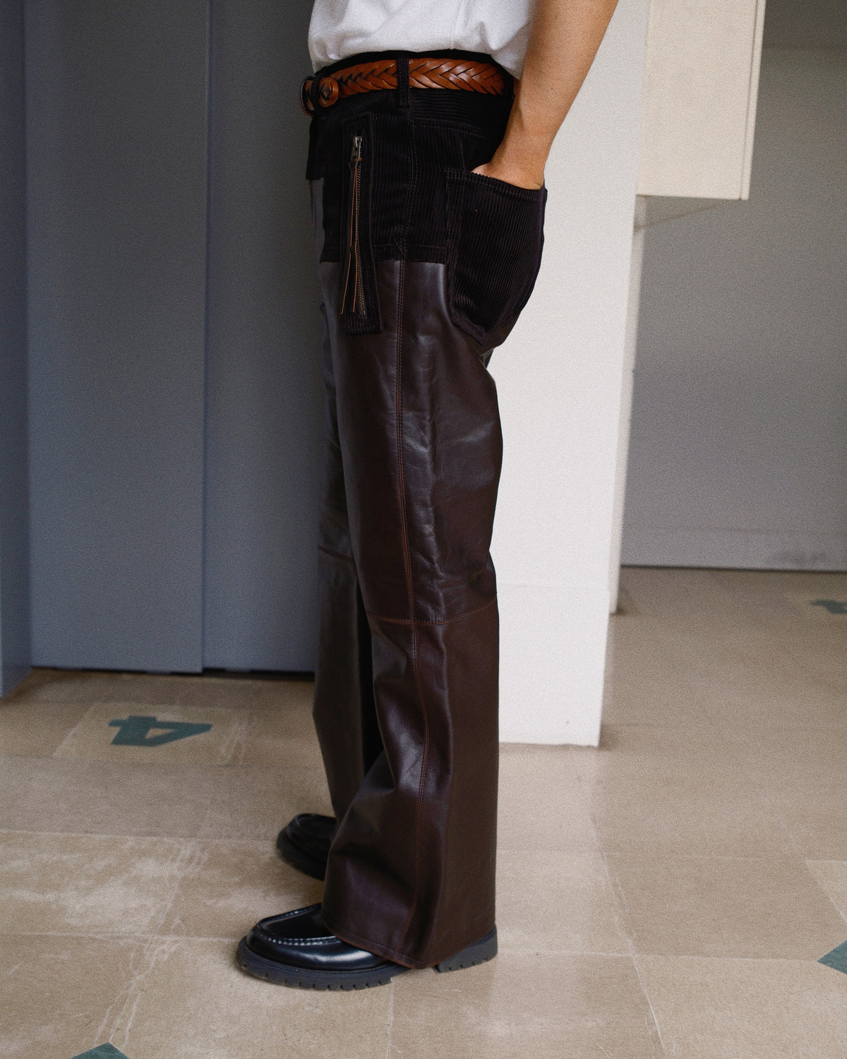 Combination leather pants Black