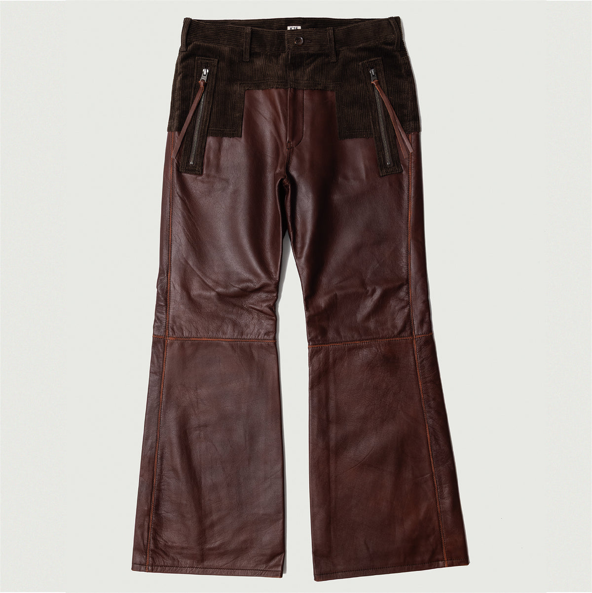 Combination leather pants Brown