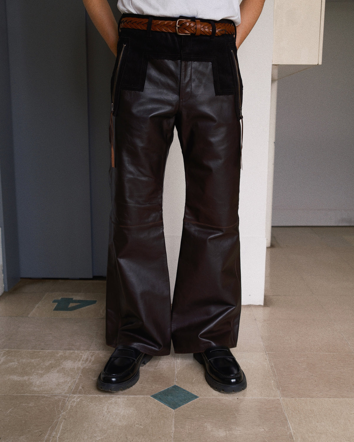 Combination leather pants Black