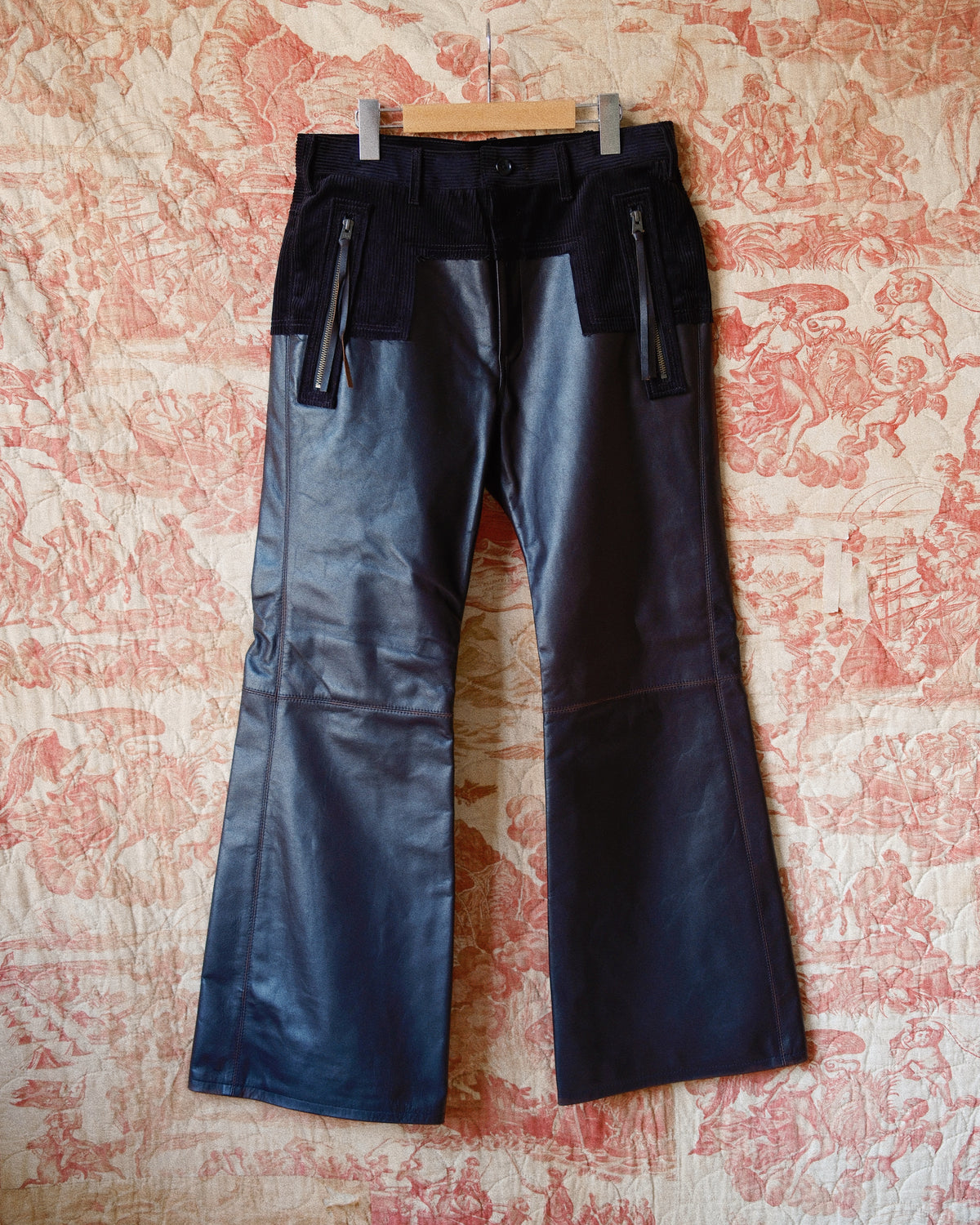 Combination leather pants Black