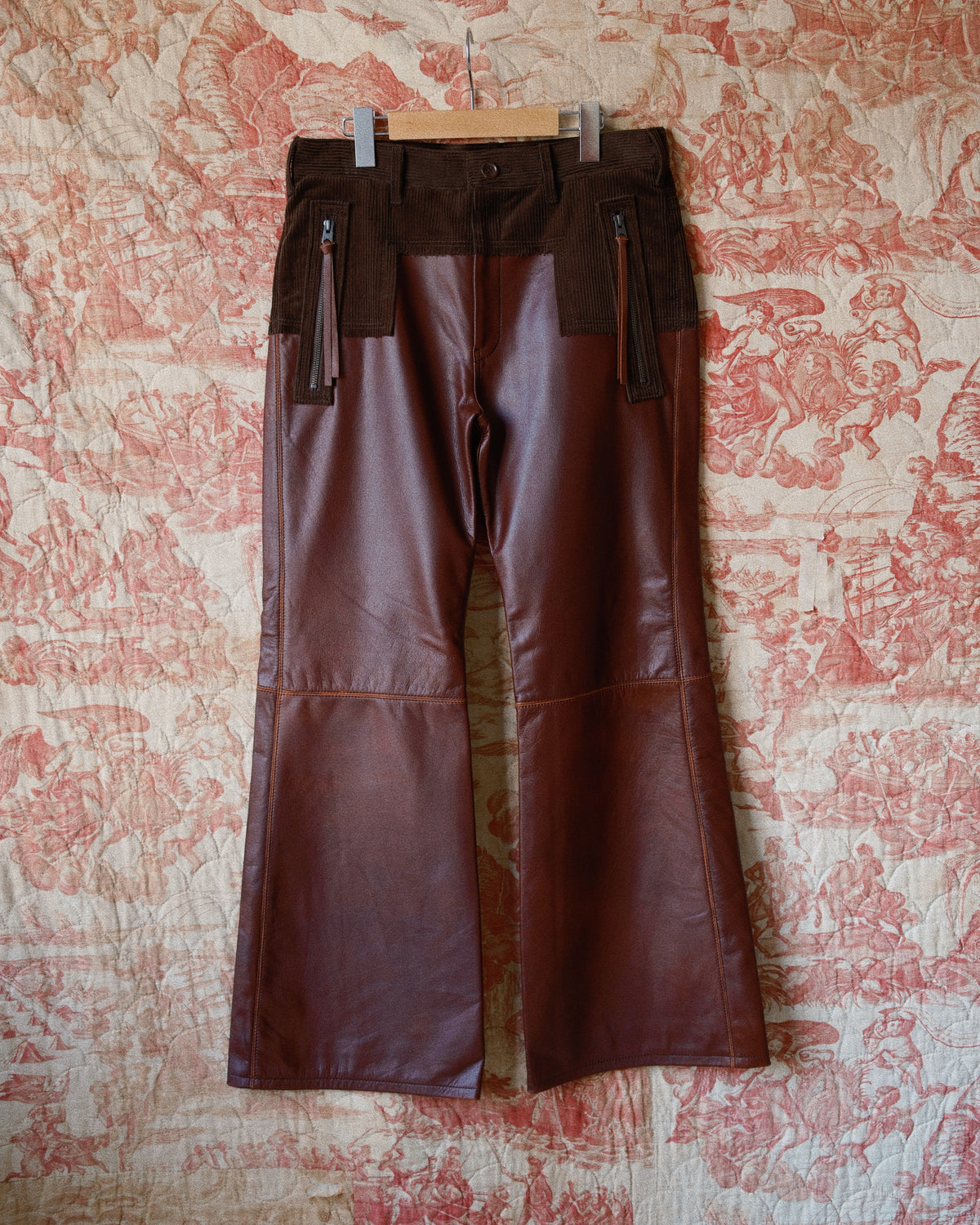 Combination leather pants Brown