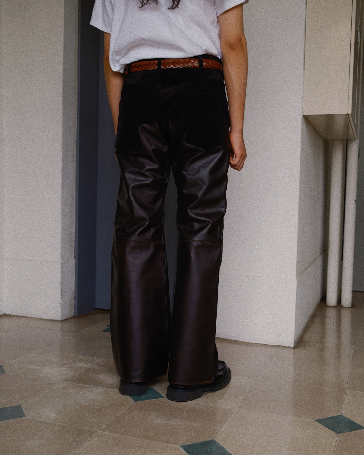 Combination leather pants Black
