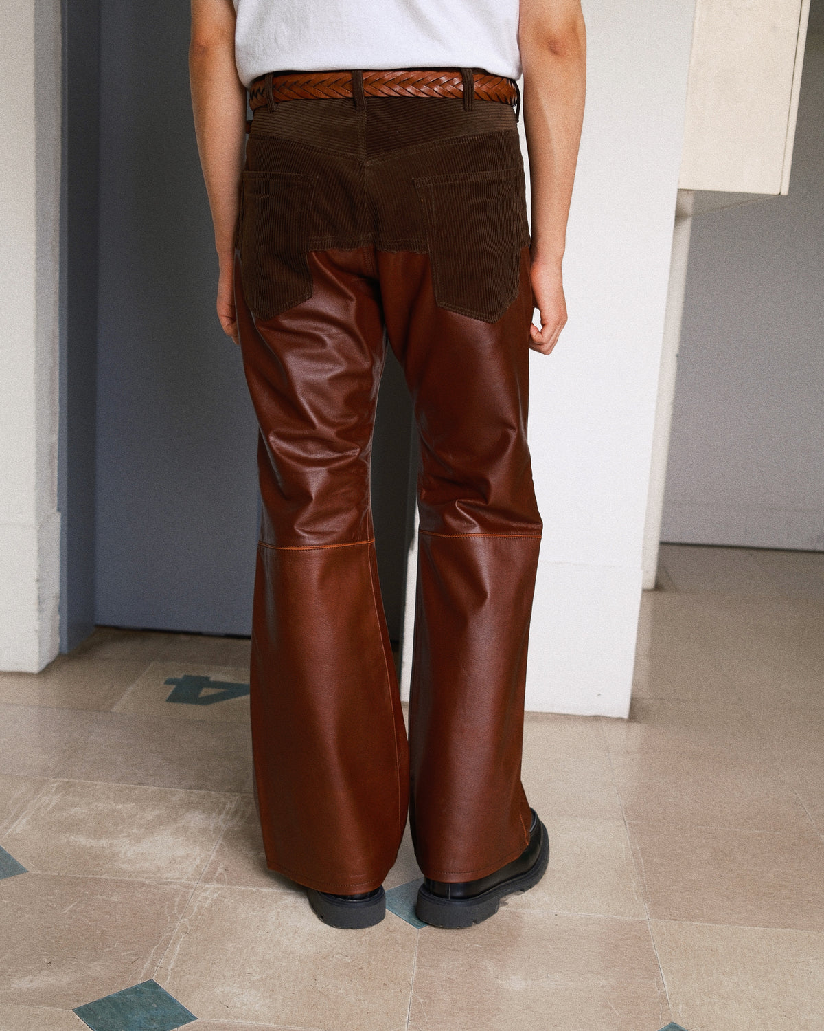 Combination leather pants Brown