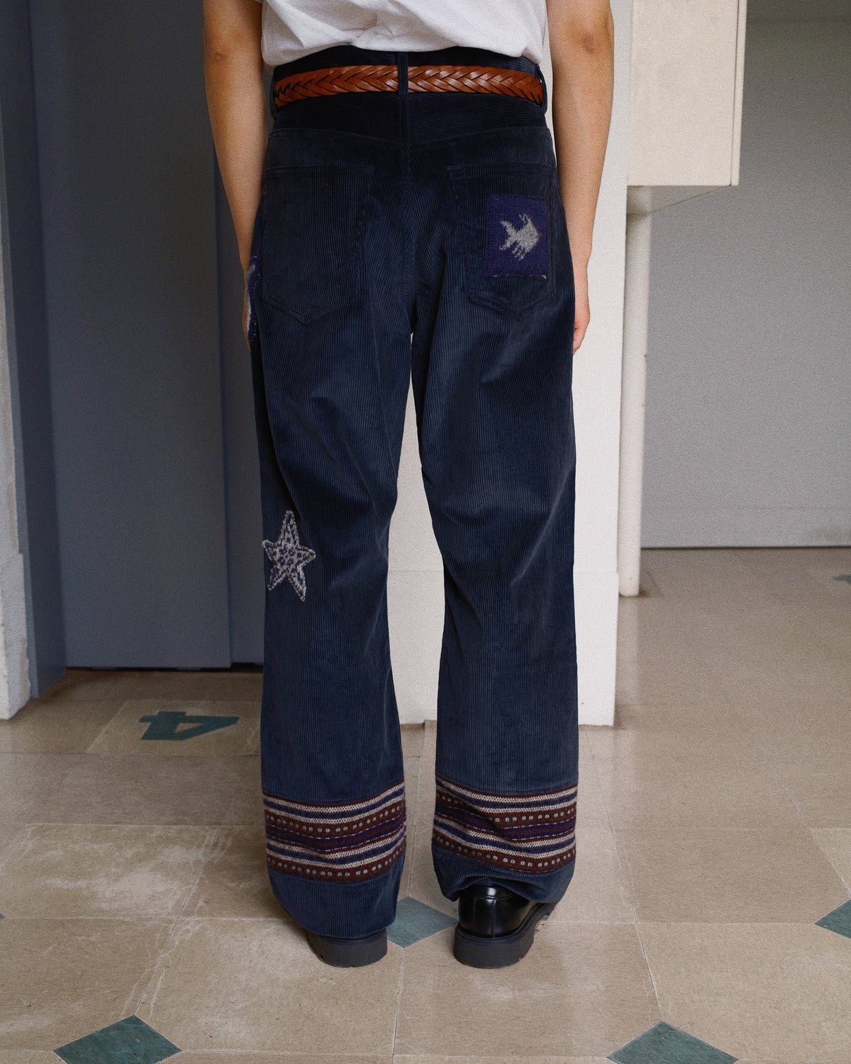 Patched-desgin pants Black
