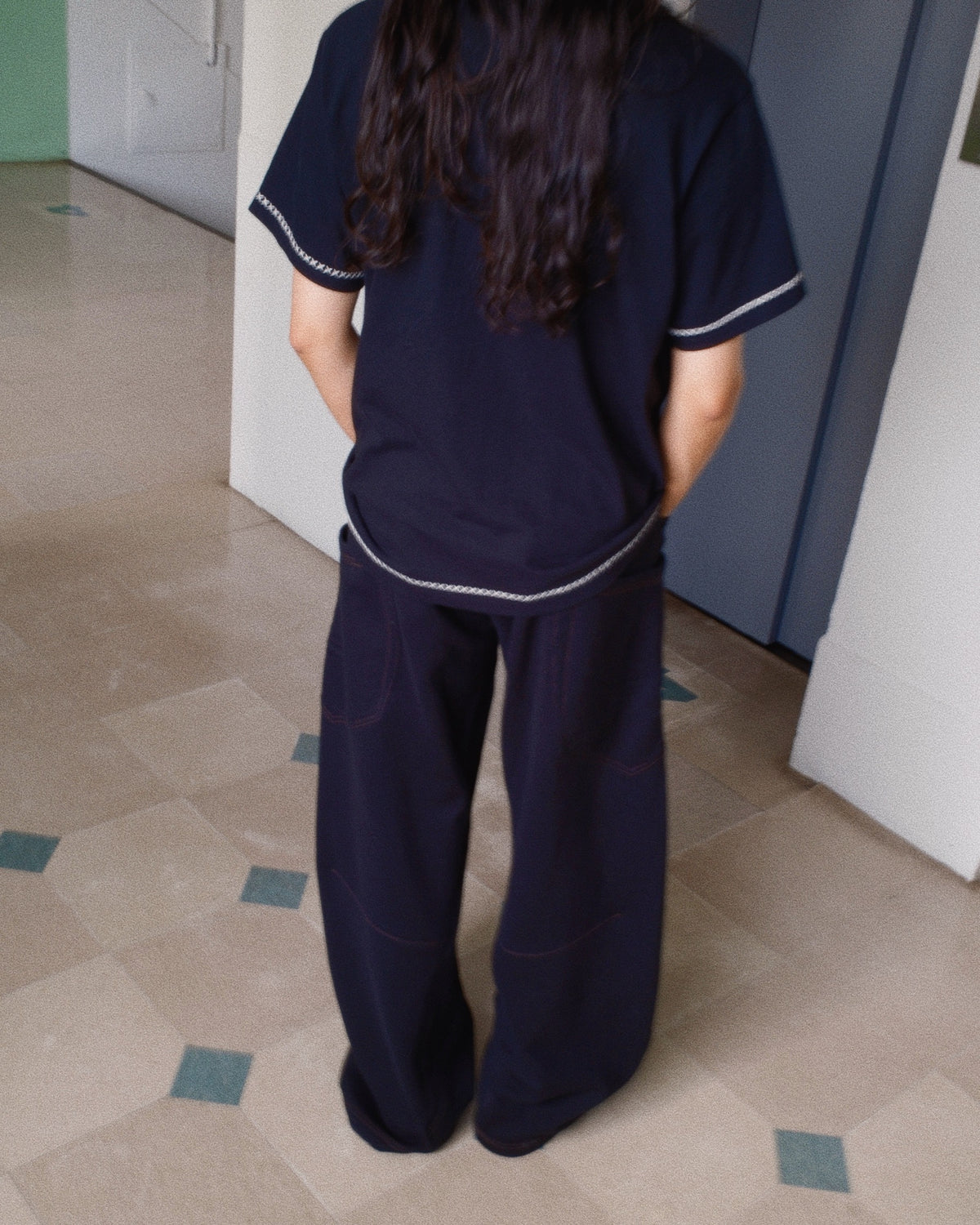 3D cutting sweat pants Black