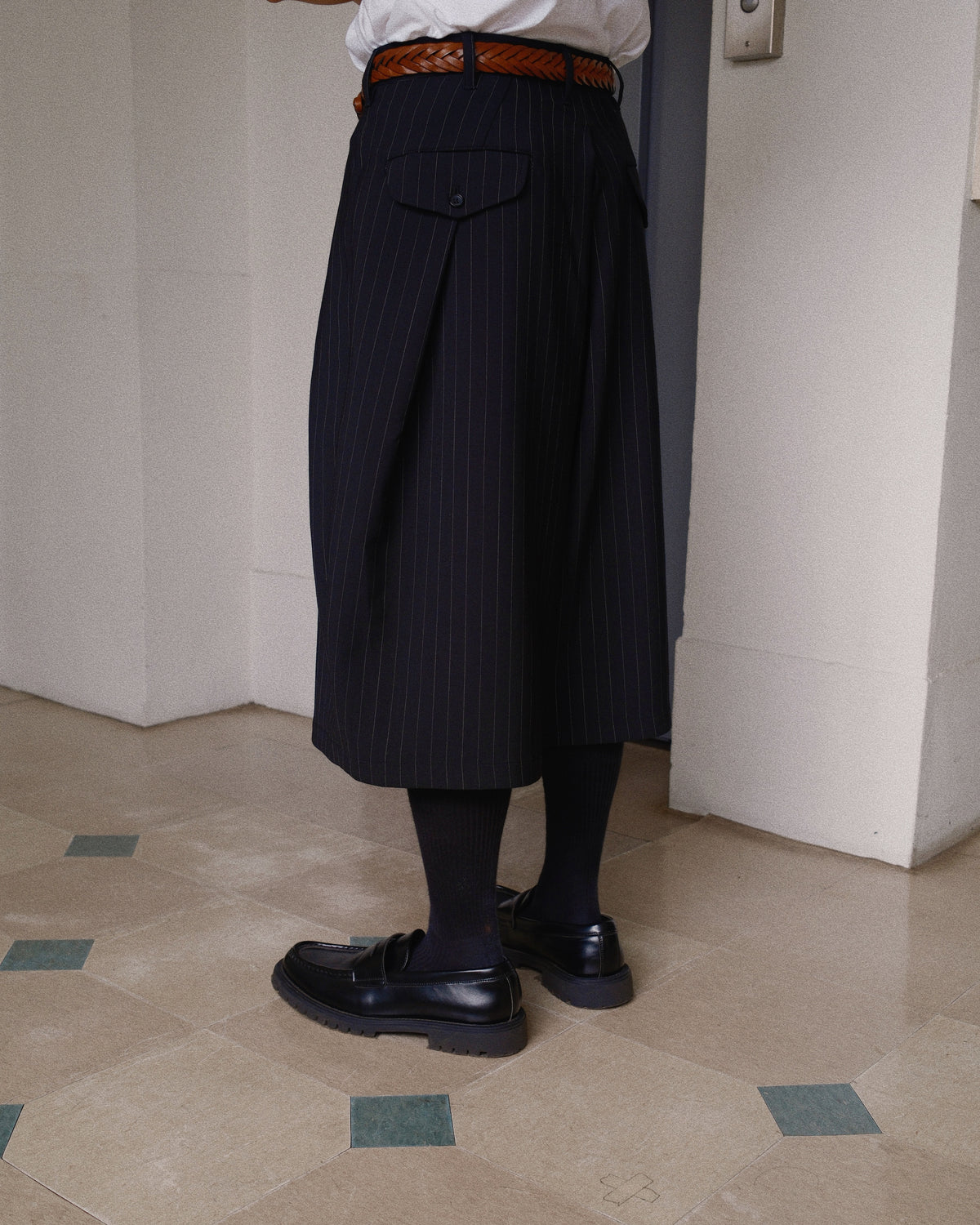 Cropped Bonded Wool Pants Black