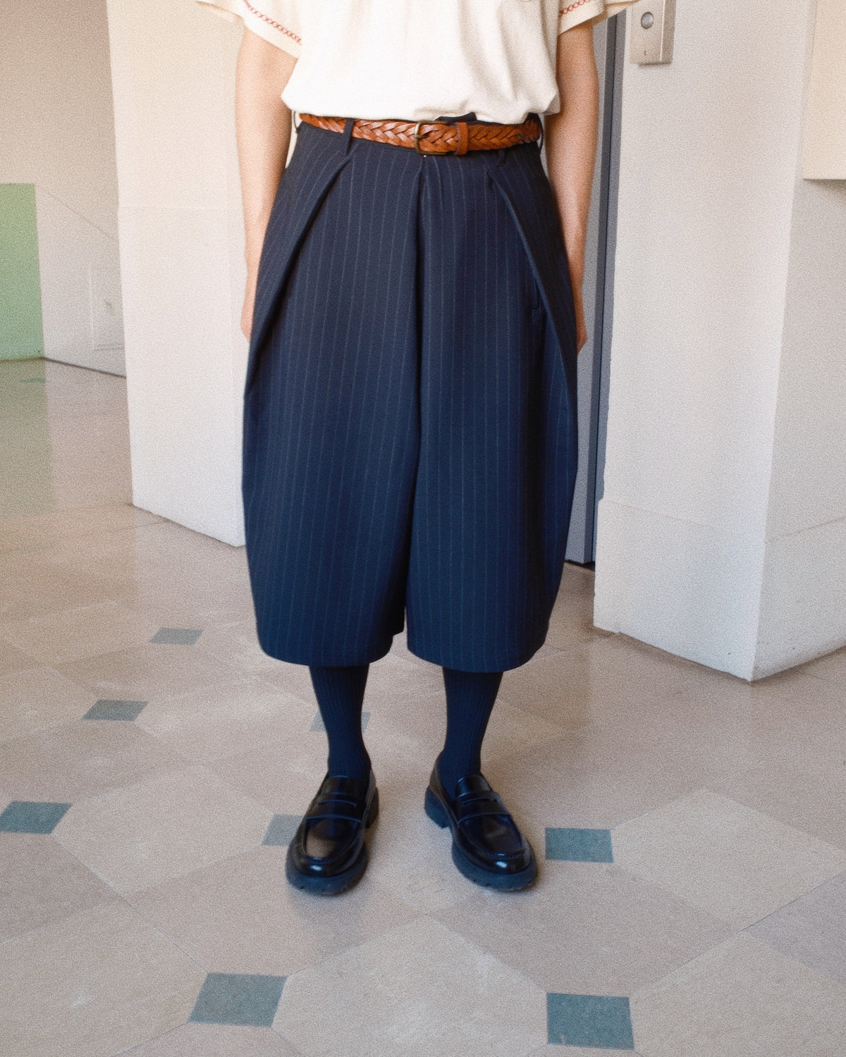 Cropped Bonded Wool Pants Black