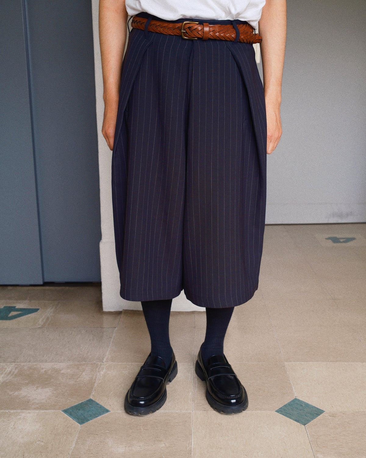 Cropped Bonded Wool Pants Navy