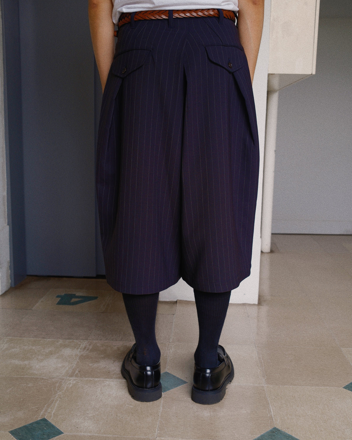 Cropped Bonded Wool Pants Navy