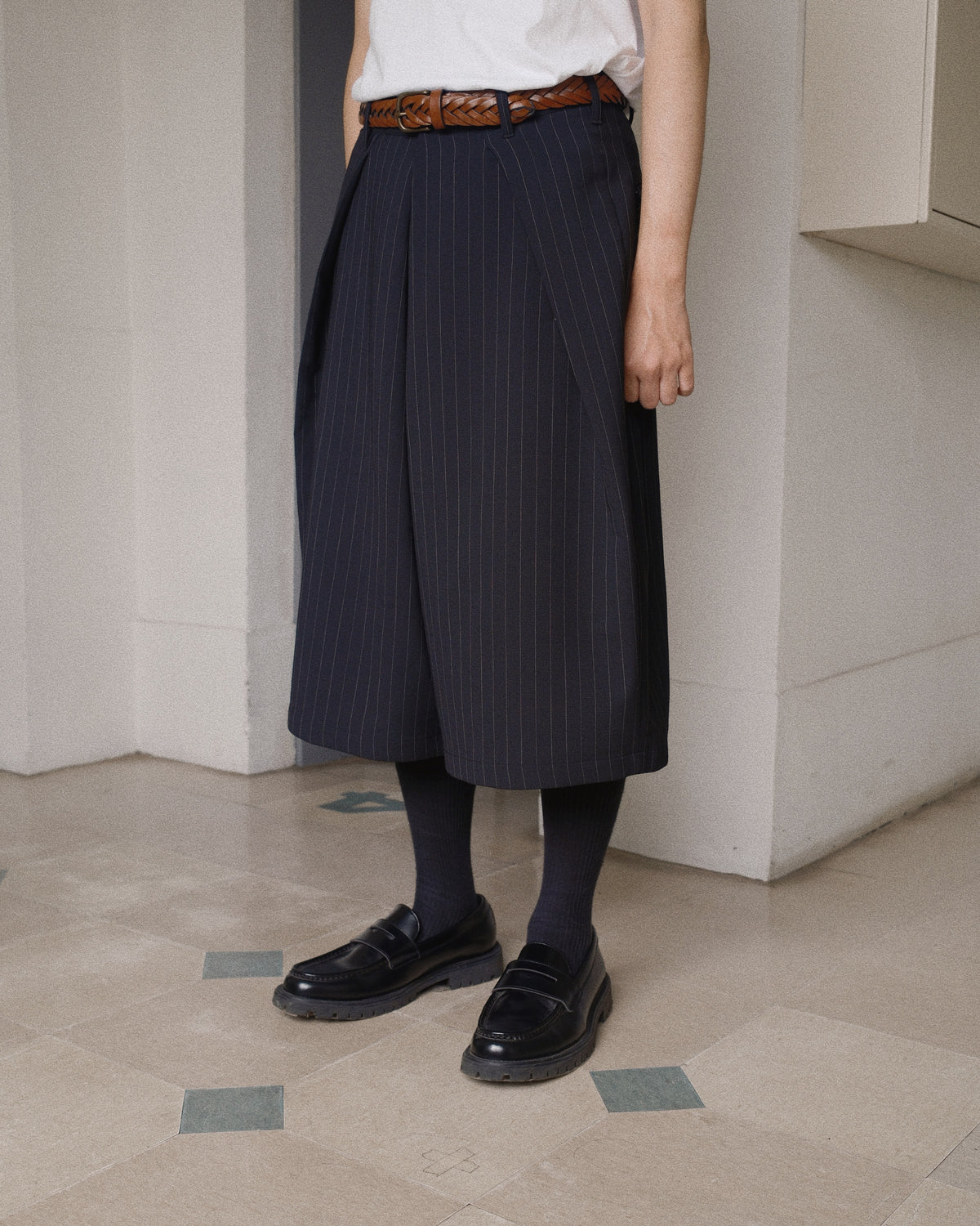 Cropped Bonded Wool Pants Black