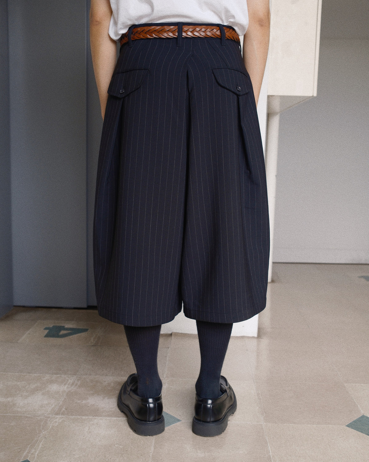 Cropped Bonded Wool Pants Black
