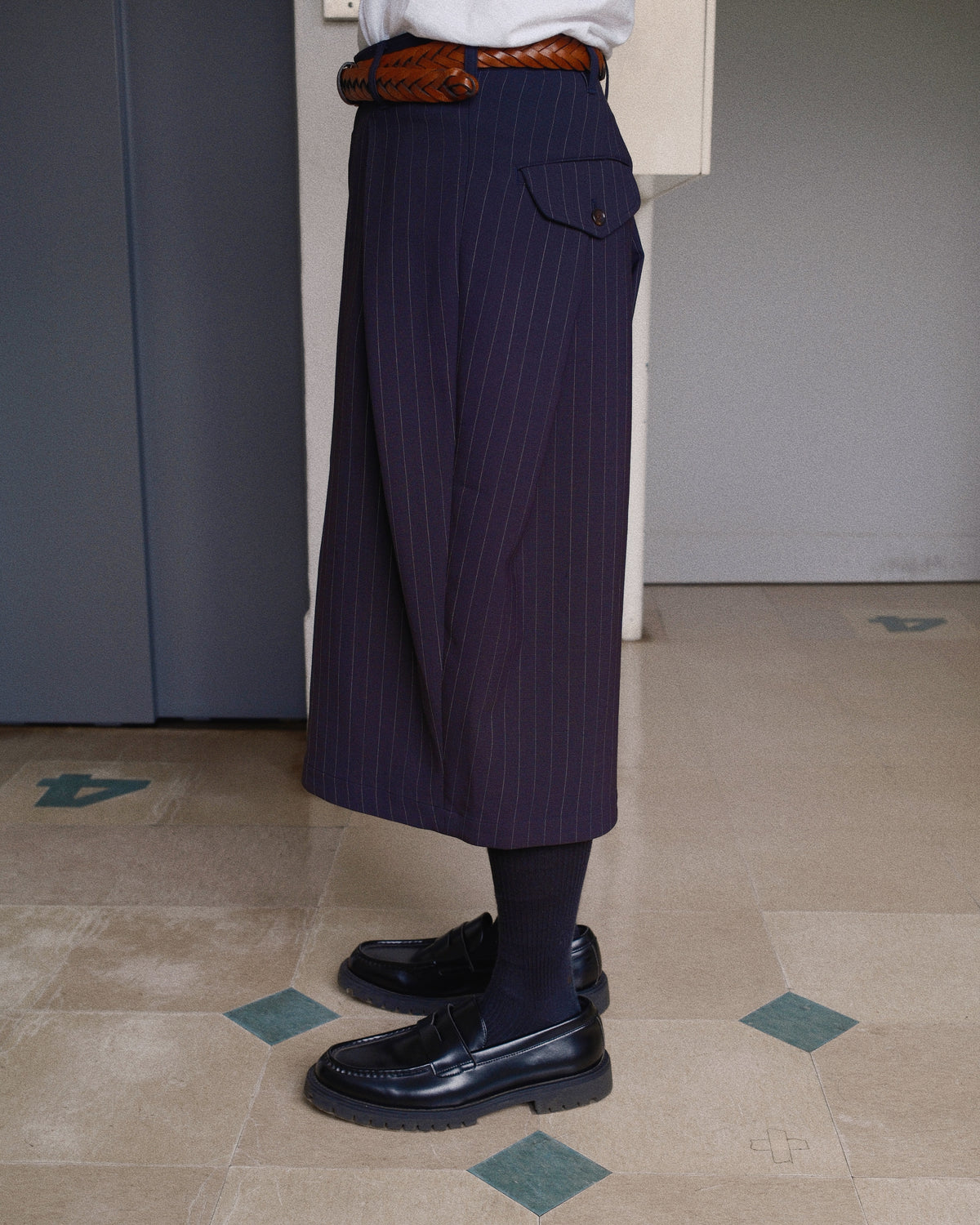 Cropped Bonded Wool Pants Navy