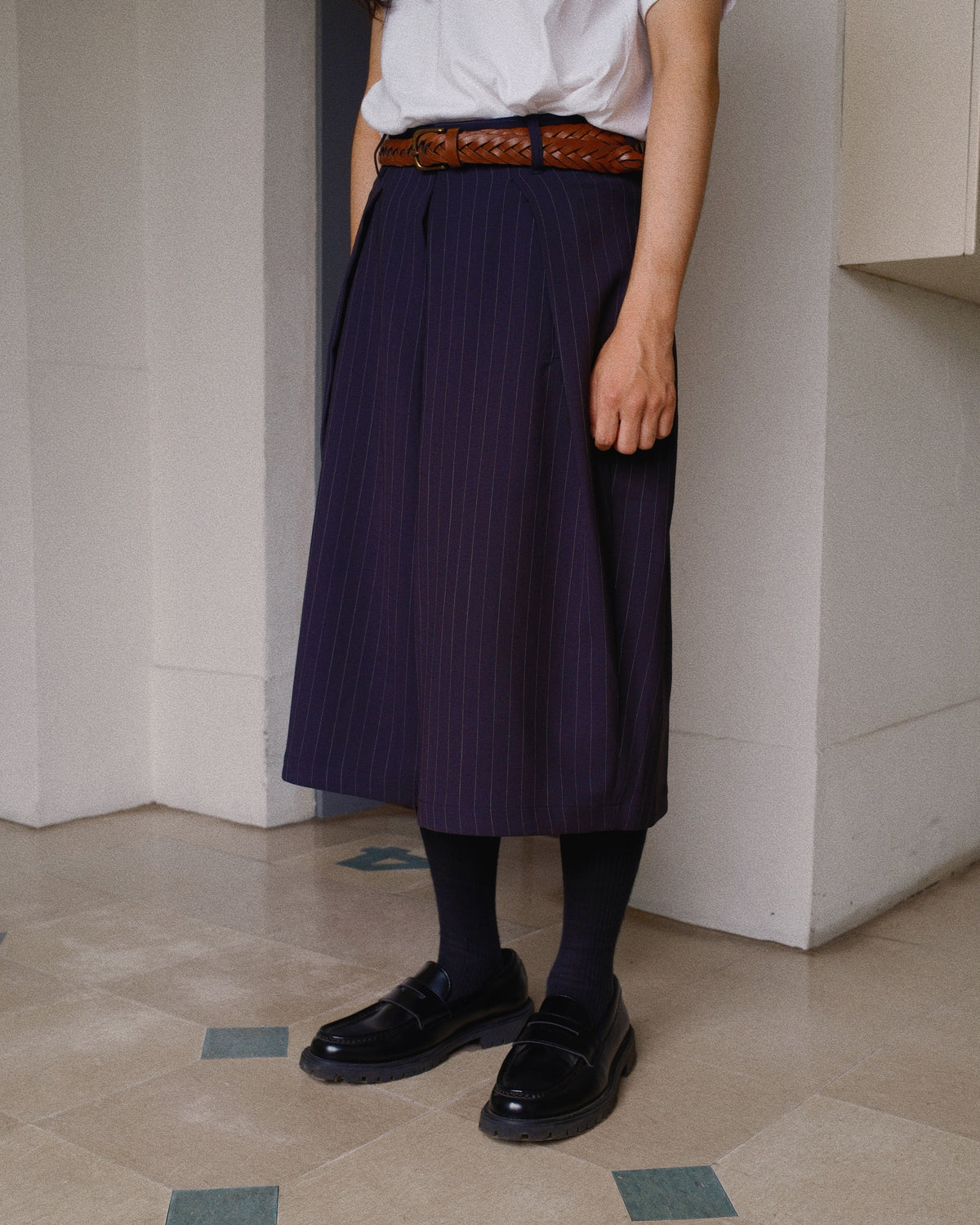 Cropped Bonded Wool Pants Navy