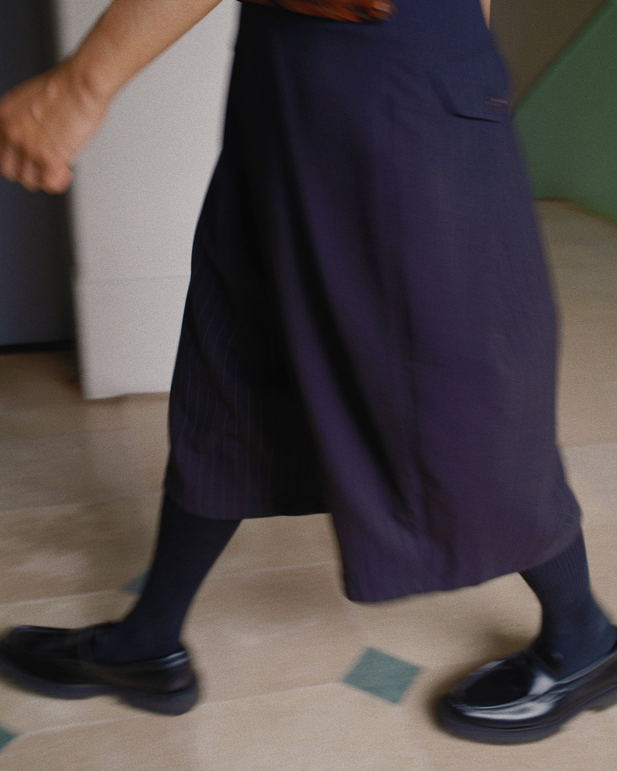 Cropped Bonded Wool Pants Navy
