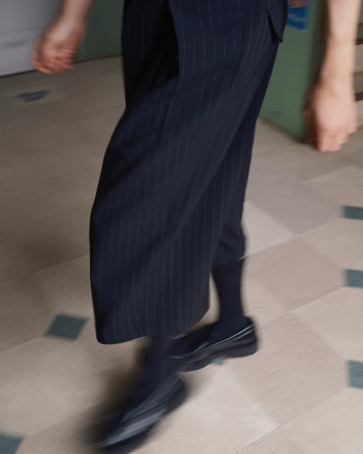 Cropped Bonded Wool Pants Black