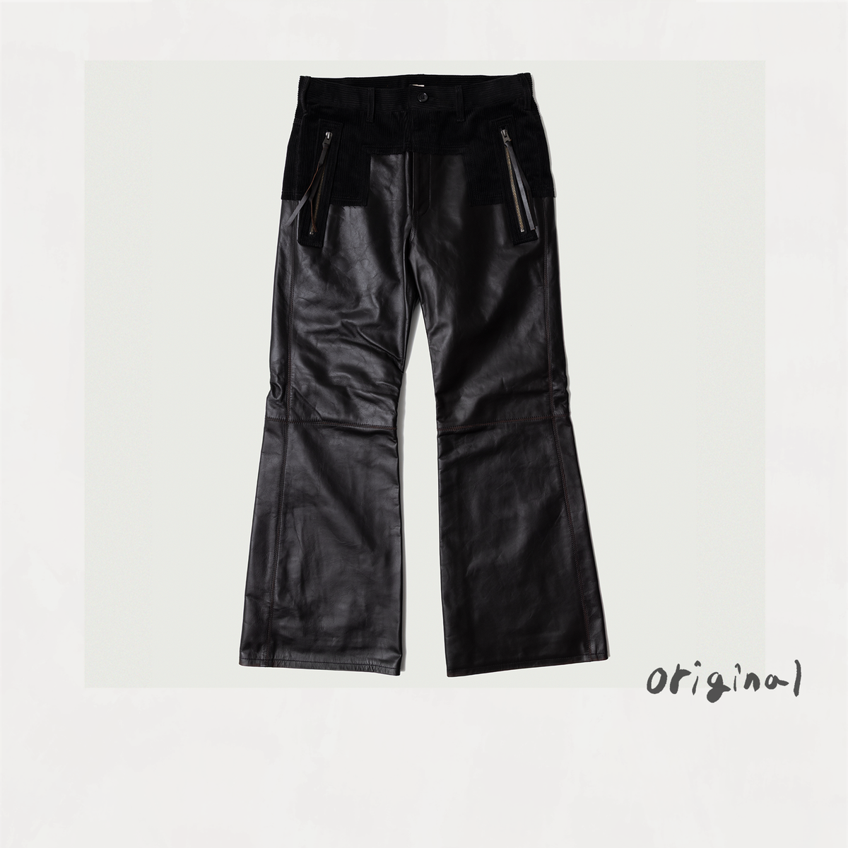 Combination leather pants Black