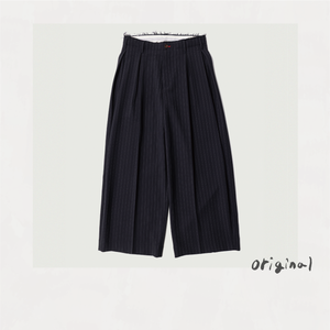 Pleats Bonded Wool Pants Navy