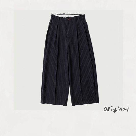 Pleats Bonded Wool Pants Navy