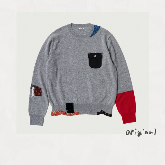 Vintage-finished wool knit pullover Gray