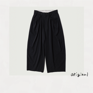 Gather-detail Wool Gabardine Pants Black
