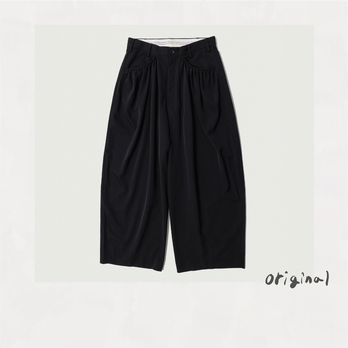 Gather-detail Wool Gabardine Pants Black
