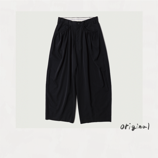 Gather-detail Wool Gabardine Pants Black